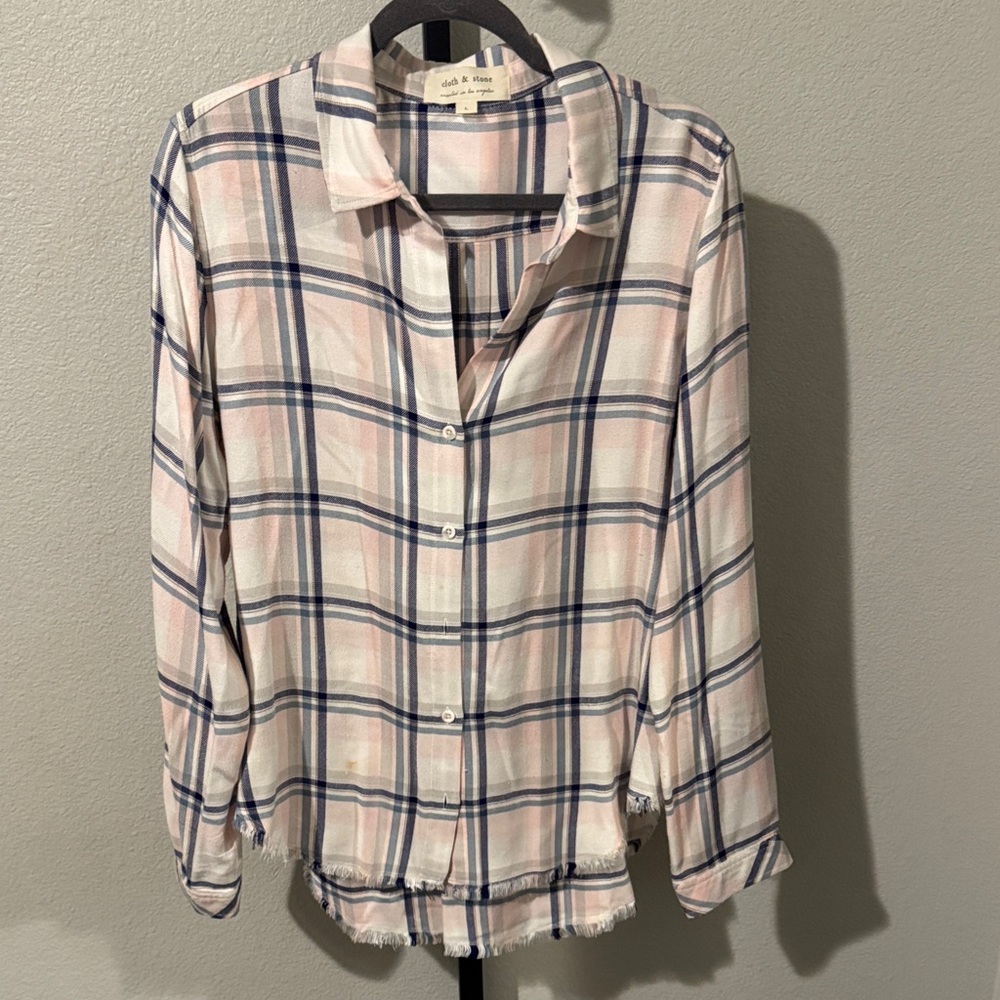 Cloth & Stone Cream and Blue Checkered Top
